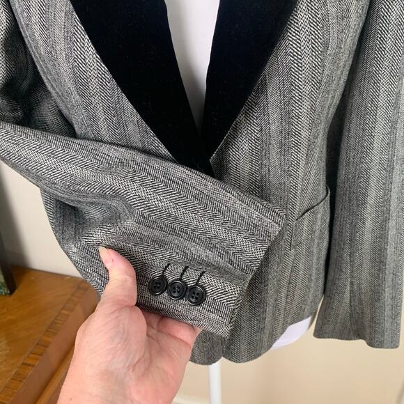Vintage Joseph Picone Sz 4 Blazer Jacket Black Tweed Velvet Collar Wool Career - Picture 9 of 14